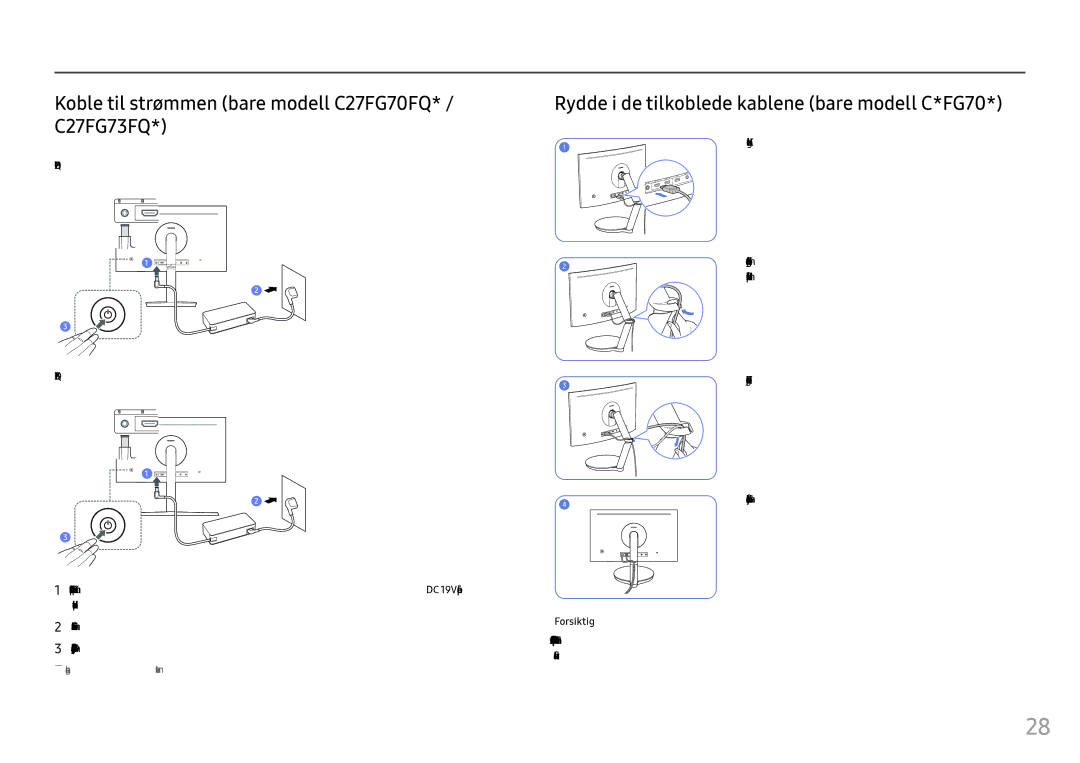 Samsung LC24FG73FQUXEN, LC27FG73FQUXEN manual Koble til strømmen bare modell C27FG70FQ* / C27FG73FQ 