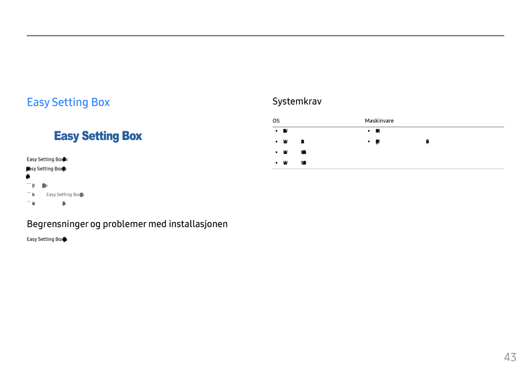 Samsung LC27FG73FQUXEN manual Installere programvaren, Easy Setting Box, Begrensninger og problemer med installasjonen 