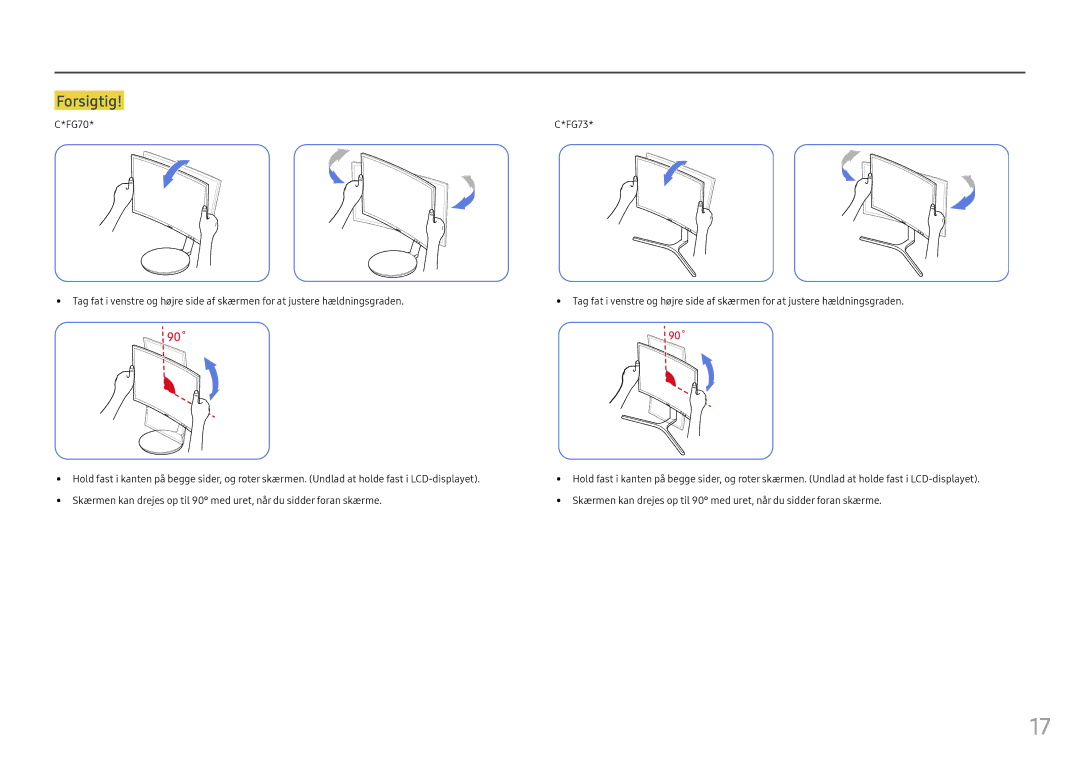 Samsung LC27FG73FQUXEN, LC24FG73FQUXEN manual 90˚ 