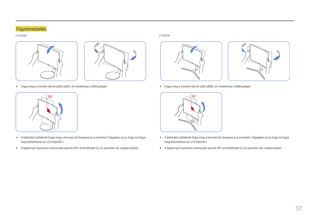 Samsung LC27FG73FQUXEN, LC24FG73FQUXEN manual 90˚ 