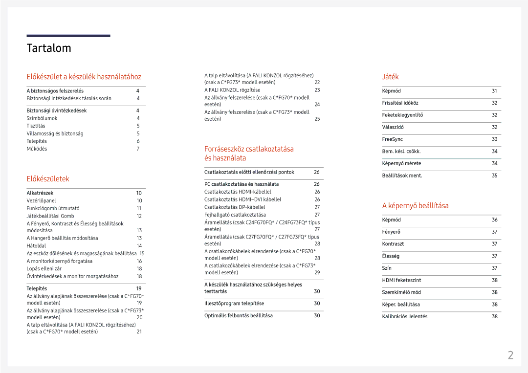Samsung LC24FG73FQUXEN, LC27FG73FQUXEN manual Tartalom 