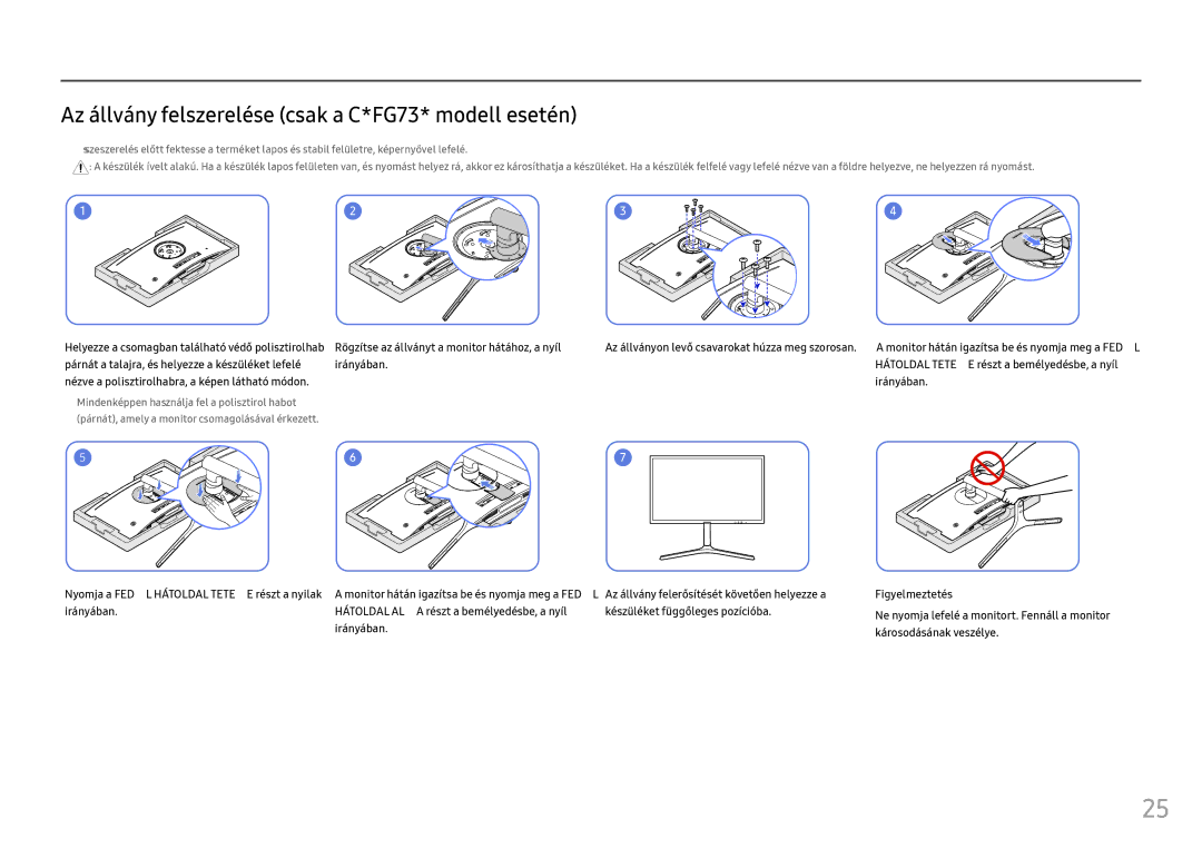 Samsung LC27FG73FQUXEN, LC24FG73FQUXEN manual Az állvány felszerelése csak a C*FG73* modell esetén 