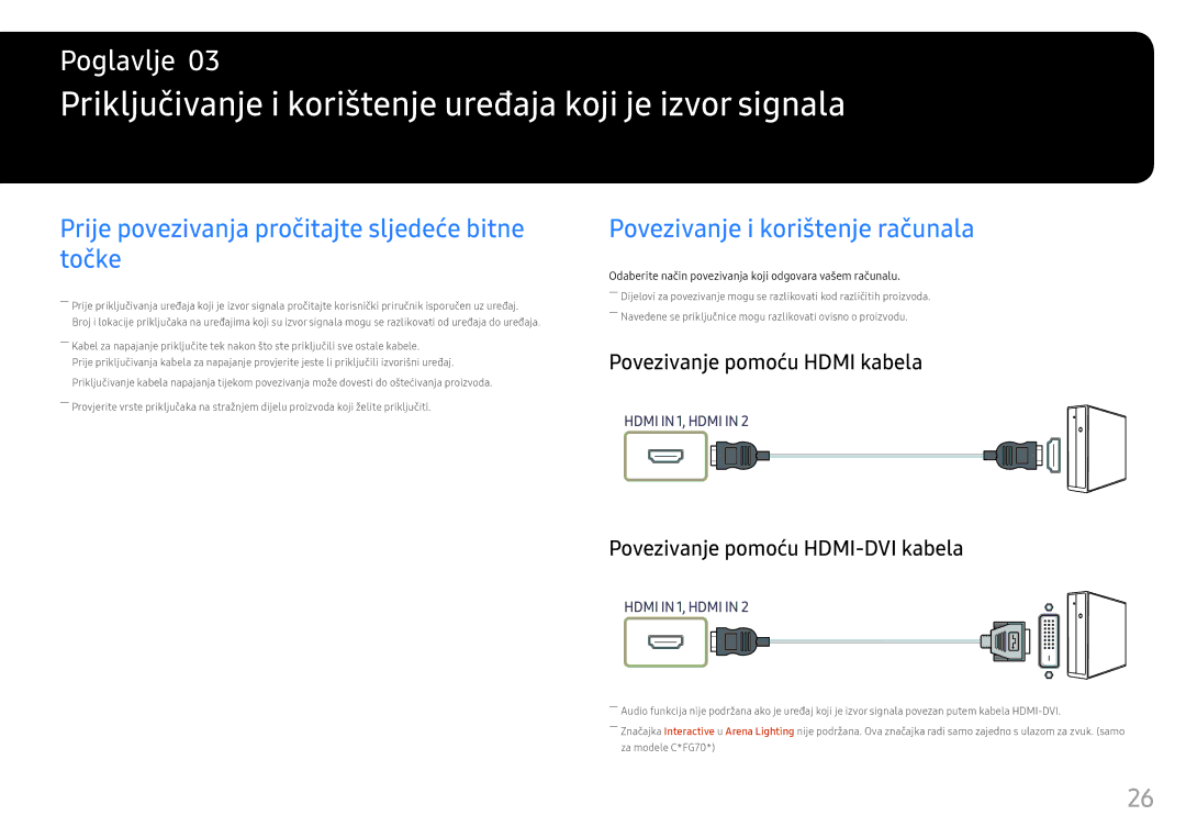 Samsung LC24FG73FQUXEN manual Priključivanje i korištenje uređaja koji je izvor signala, Povezivanje i korištenje računala 