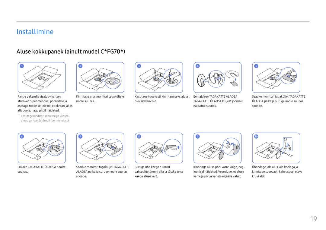 Samsung LC24FG73FQUXEN manual Installimine, Aluse kokkupanek ainult mudel C*FG70, Suunas, Soonde 