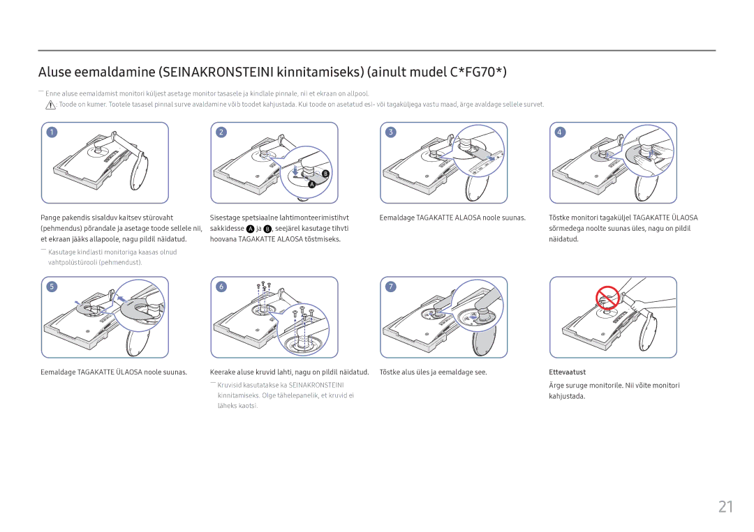 Samsung LC24FG73FQUXEN manual Ettevaatust, Ärge suruge monitorile. Nii võite monitori, Kahjustada 