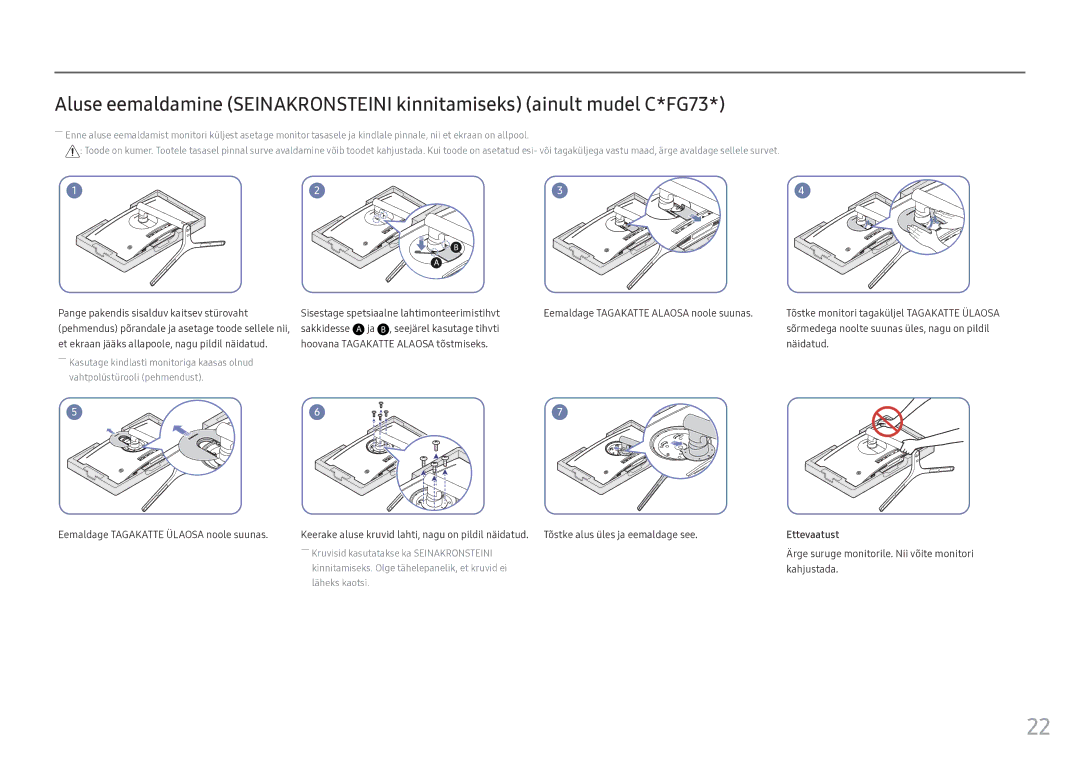 Samsung LC24FG73FQUXEN manual Ärge suruge monitorile. Nii võite monitori kahjustada 