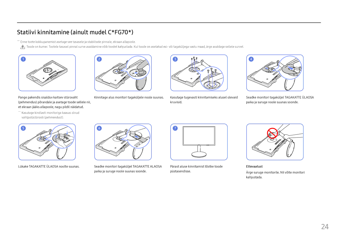 Samsung LC24FG73FQUXEN manual Statiivi kinnitamine ainult mudel C*FG70 