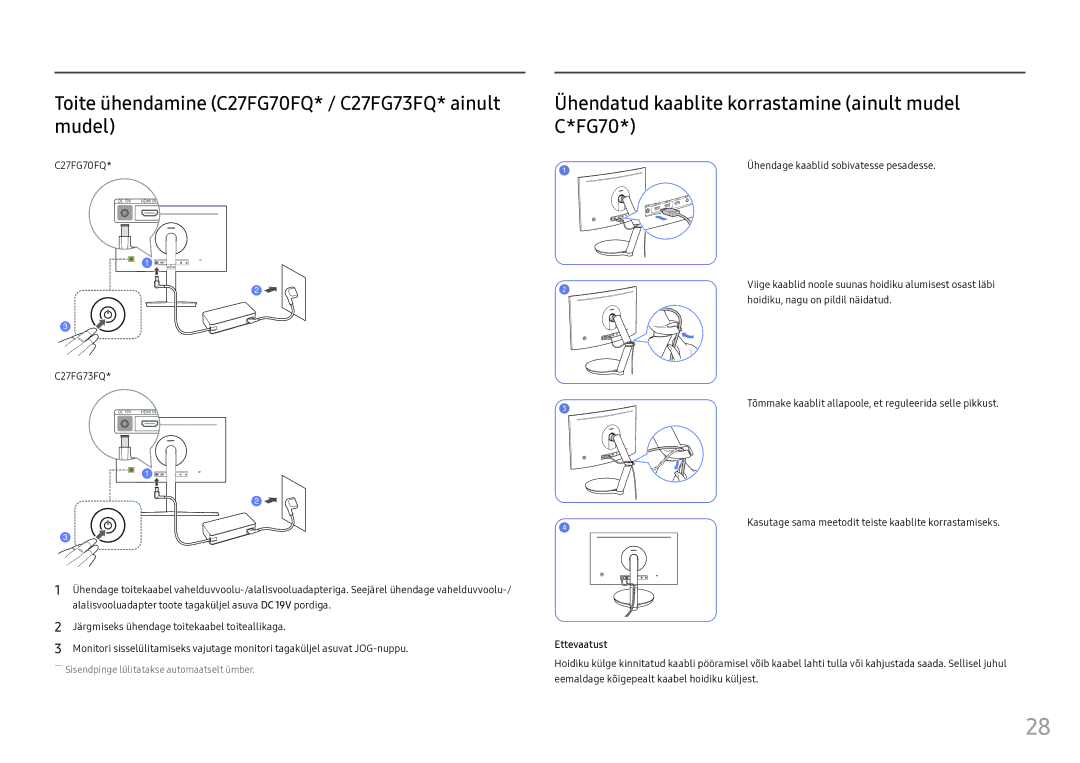 Samsung LC24FG73FQUXEN manual Toite ühendamine C27FG70FQ* / C27FG73FQ* ainult mudel, Hoidiku, nagu on pildil näidatud 