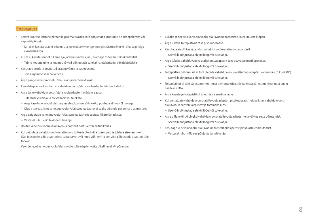 Samsung LC24FG73FQUXEN manual Ettevaatust 