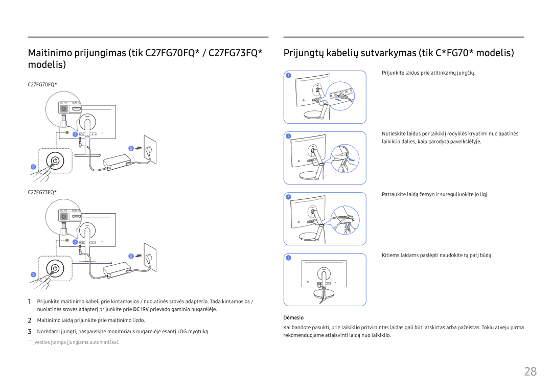 Samsung LC24FG73FQUXEN manual Maitinimo prijungimas tik C27FG70FQ* / C27FG73FQ* modelis 