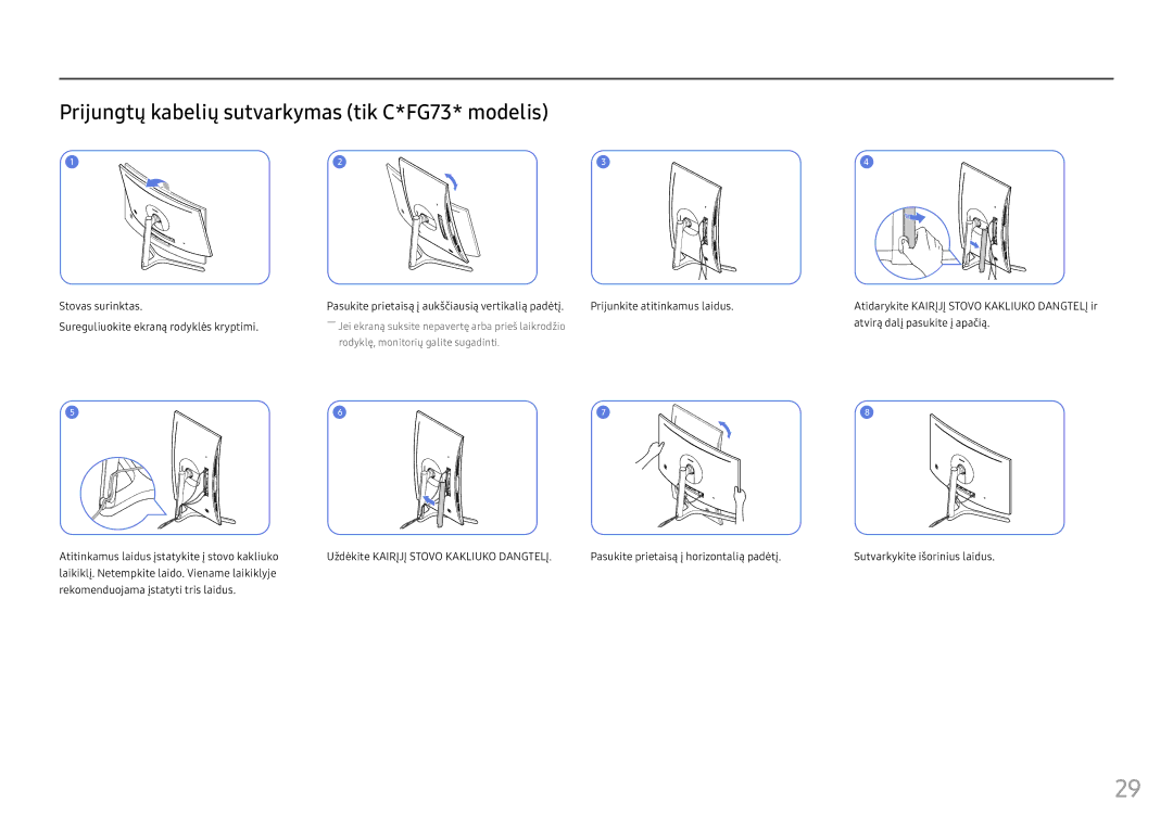 Samsung LC24FG73FQUXEN manual Prijungtų kabelių sutvarkymas tik C*FG73* modelis 