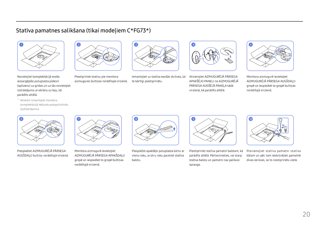 Samsung LC24FG73FQUXEN manual Statīva pamatnes salikšana tikai modeļiem C*FG73 