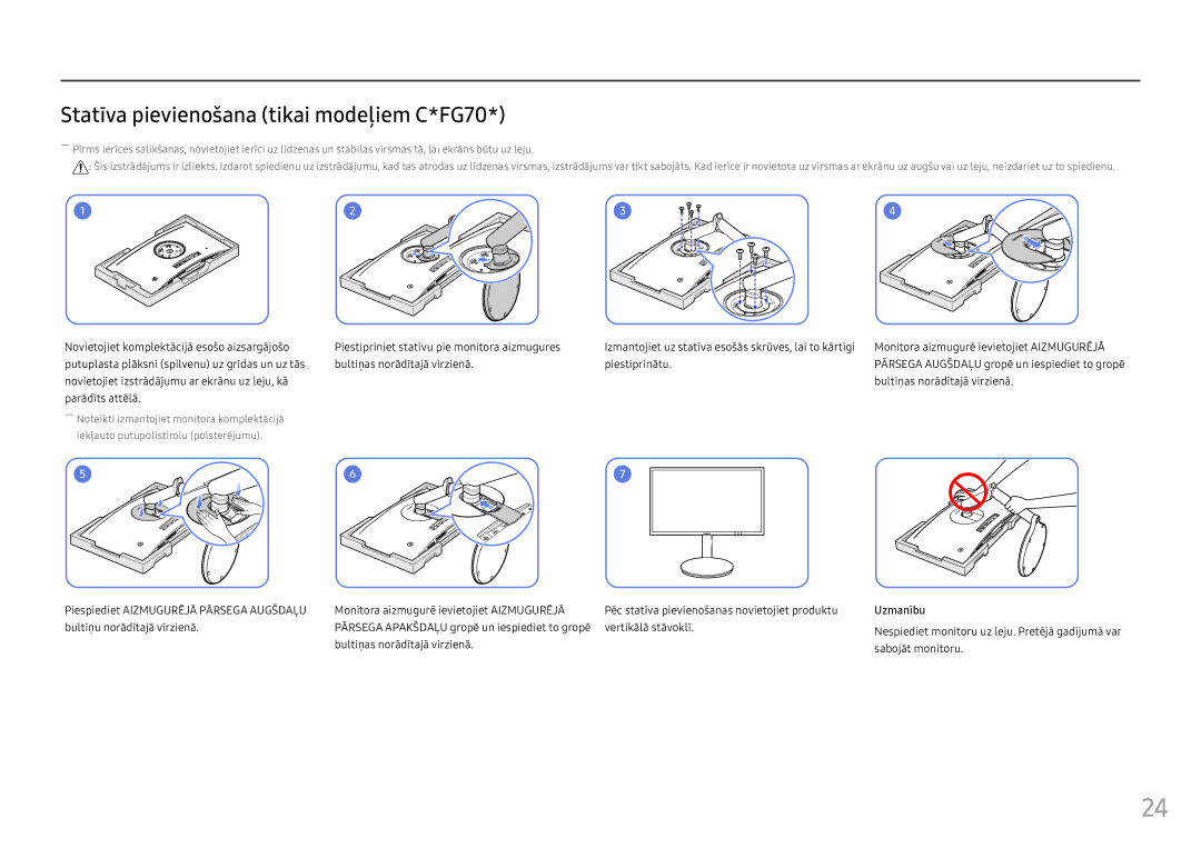 Samsung LC24FG73FQUXEN manual Statīva pievienošana tikai modeļiem C*FG70 