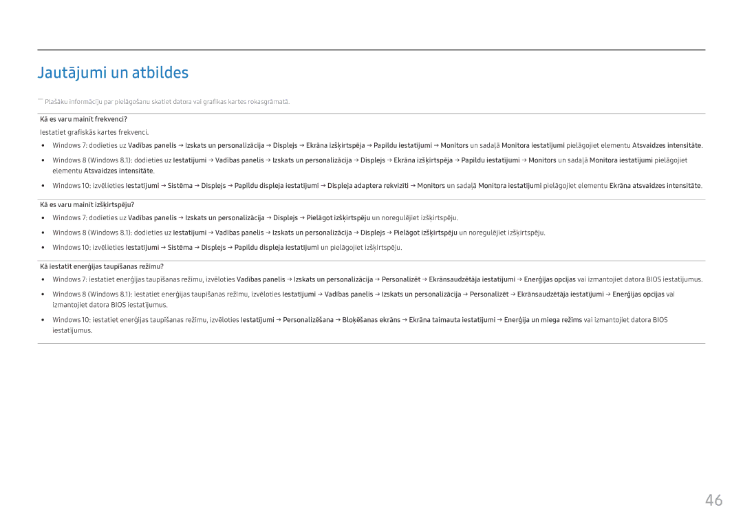 Samsung LC24FG73FQUXEN manual Jautājumi un atbildes, Kā es varu mainīt frekvenci?, Iestatiet grafiskās kartes frekvenci 