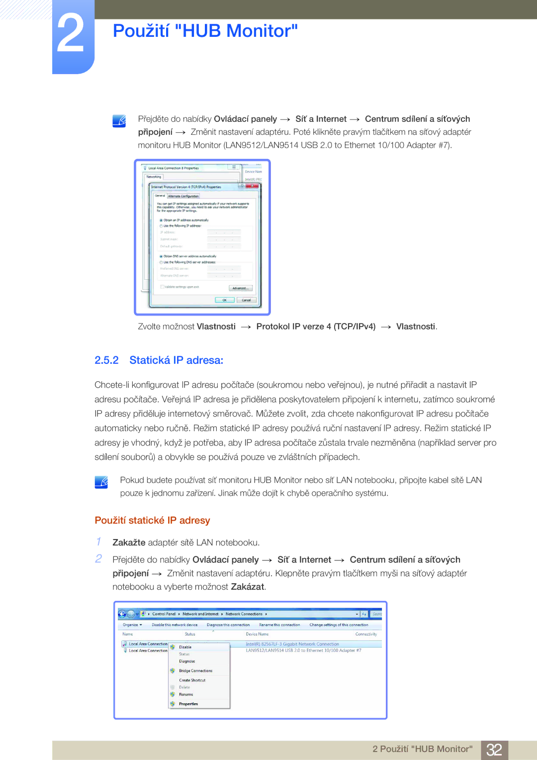 Samsung LC27A550US/EN, LC23A550US/EN manual Statická IP adresa, Použití statické IP adresy 