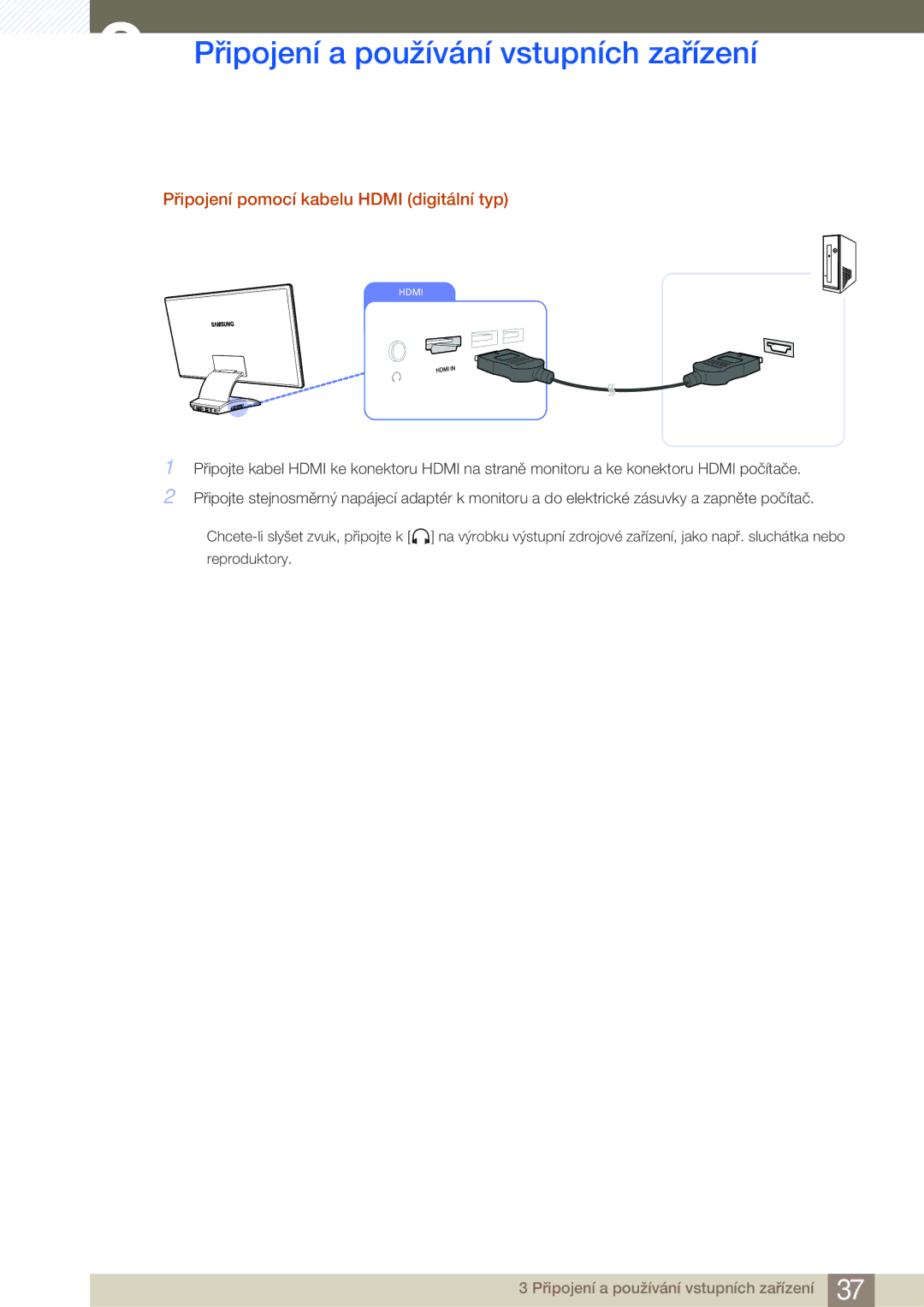 Samsung LC23A550US/EN, LC27A550US/EN manual Připojení pomocí kabelu Hdmi digitální typ 