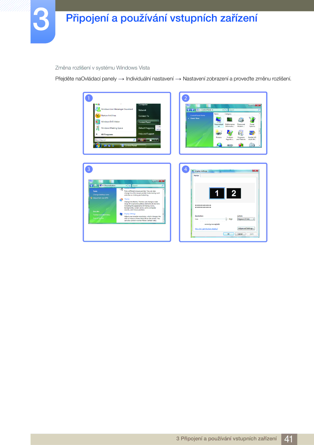 Samsung LC23A550US/EN, LC27A550US/EN manual Změna rozlišení v systému Windows Vista 