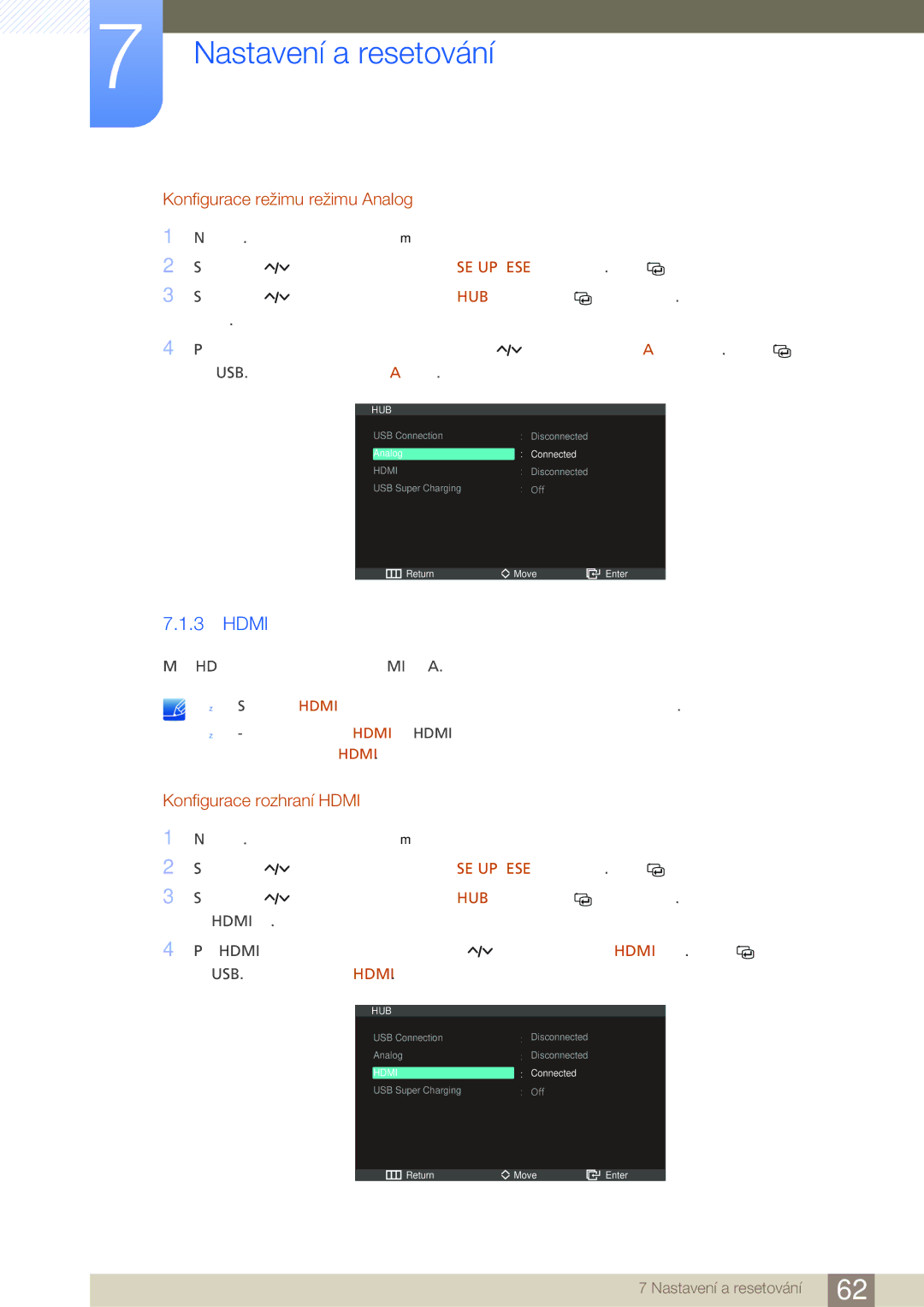 Samsung LC27A550US/EN, LC23A550US/EN manual Konfigurace režimu režimu Analog, Konfigurace rozhraní Hdmi 