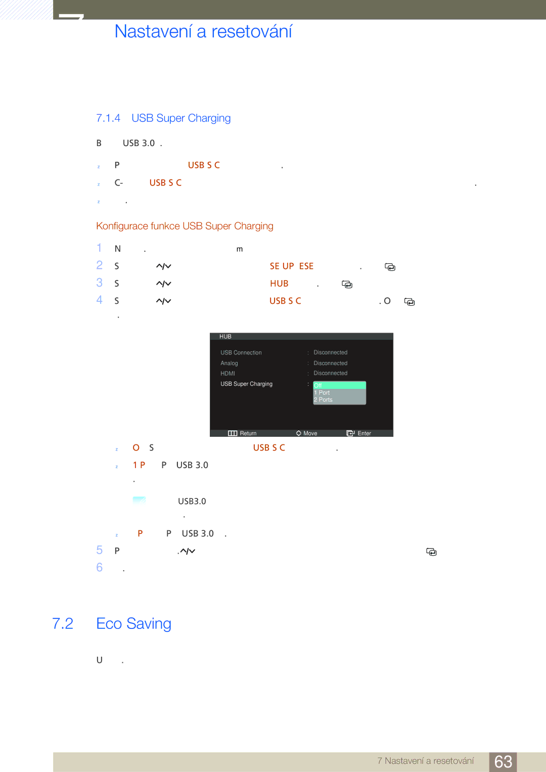 Samsung LC23A550US/EN, LC27A550US/EN manual Eco Saving, Konfigurace funkce USB Super Charging 