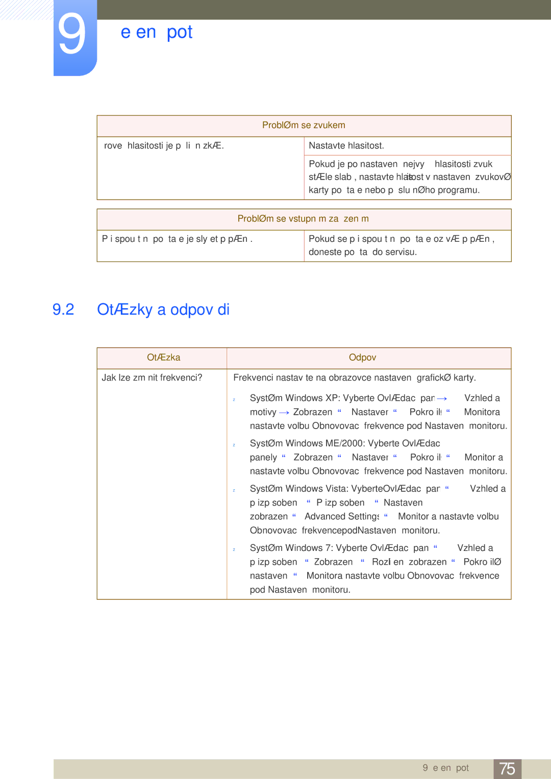 Samsung LC23A550US/EN, LC27A550US/EN manual Otázky a odpovědi, Úroveň hlasitosti je příliš nízká Nastavte hlasitost 