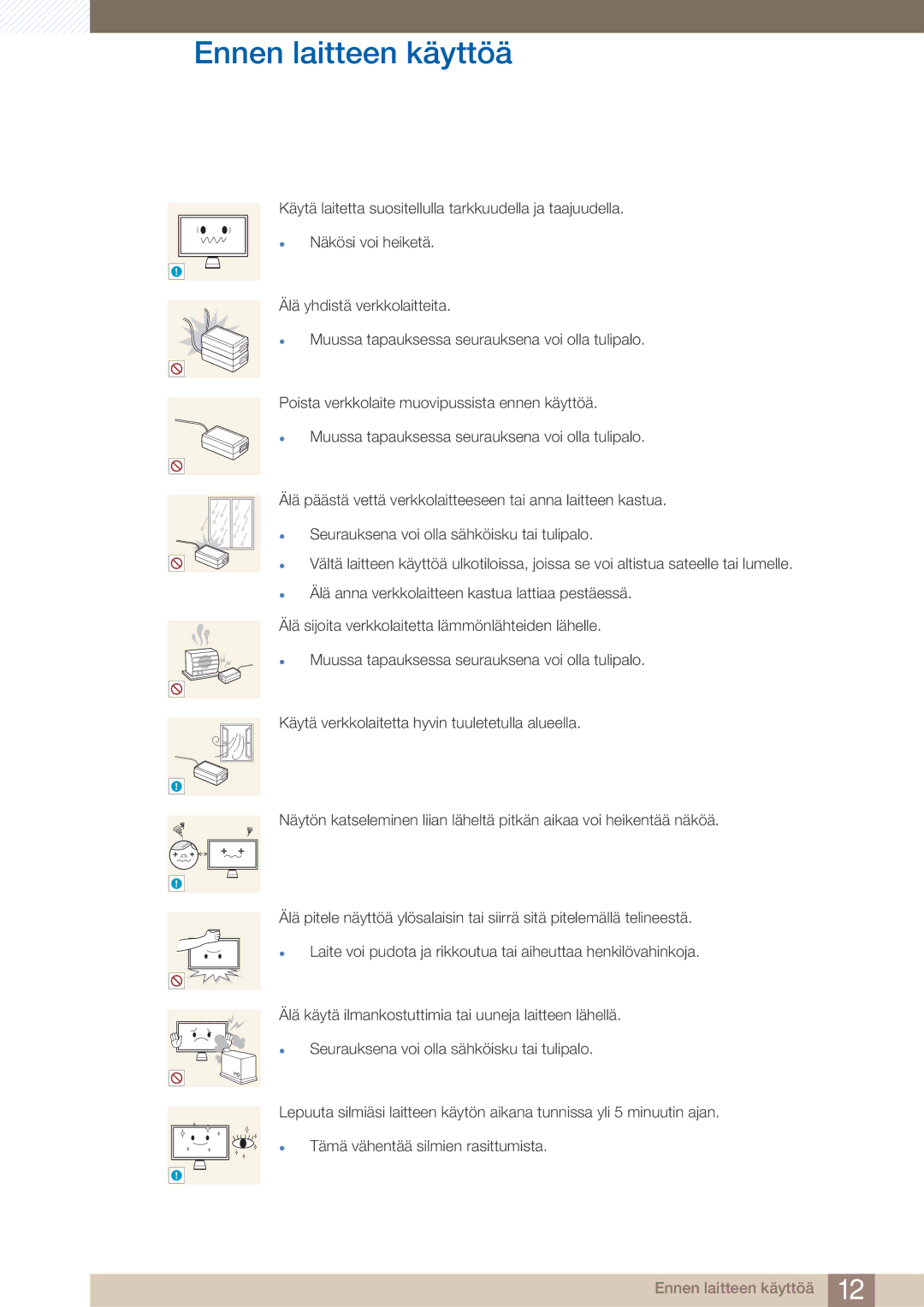 Samsung LC27A550US/EN, LC23A550US/EN manual Ennen laitteen käyttöä 