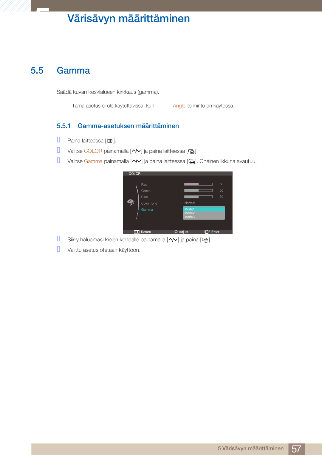 Samsung LC23A550US/EN, LC27A550US/EN manual Gamma-asetuksen määrittäminen 