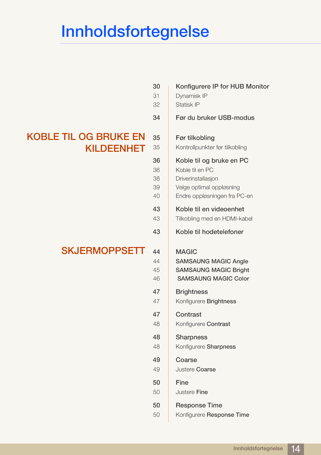 Samsung LC27A550US/EN, LC23A550US/EN manual Koble TIL OG Bruke EN 35 Kildeenhet Skjermoppsett 