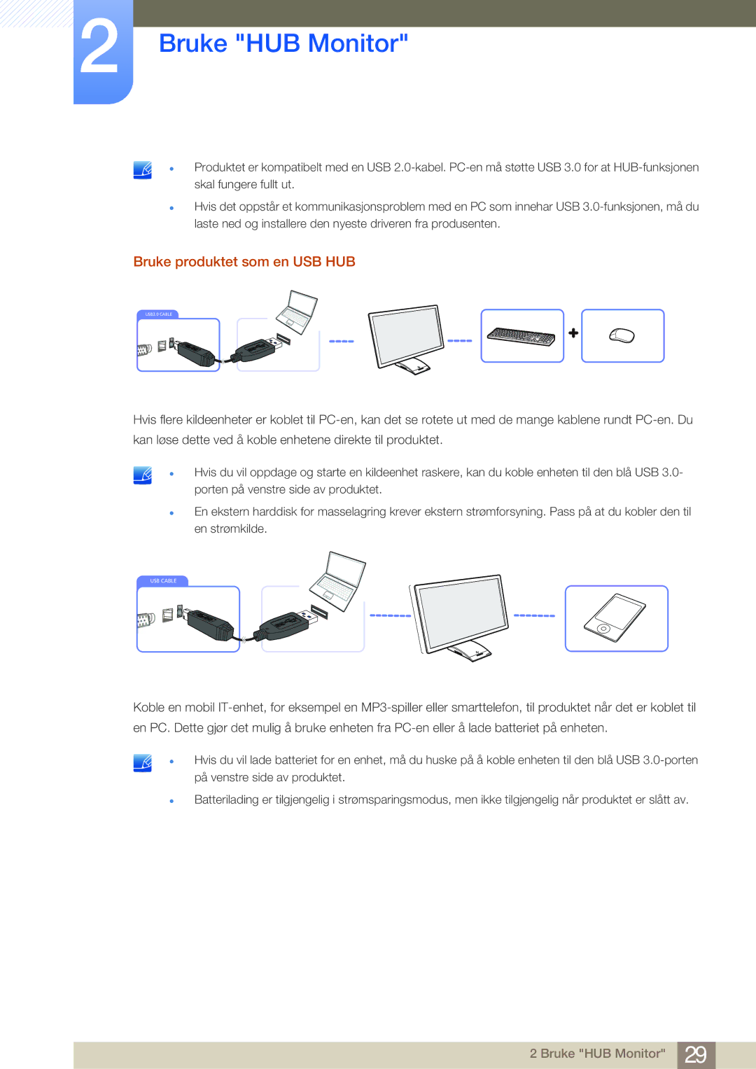 Samsung LC23A550US/EN, LC27A550US/EN manual Bruke produktet som en USB HUB 