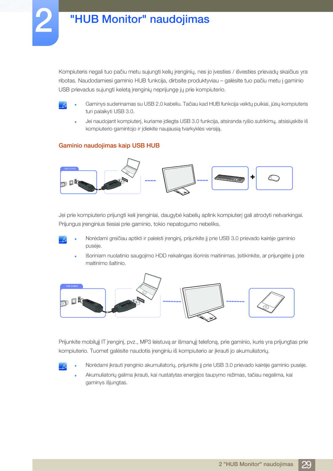 Samsung LC23A550US/EN, LC27A550US/EN manual Gaminio naudojimas kaip USB HUB 