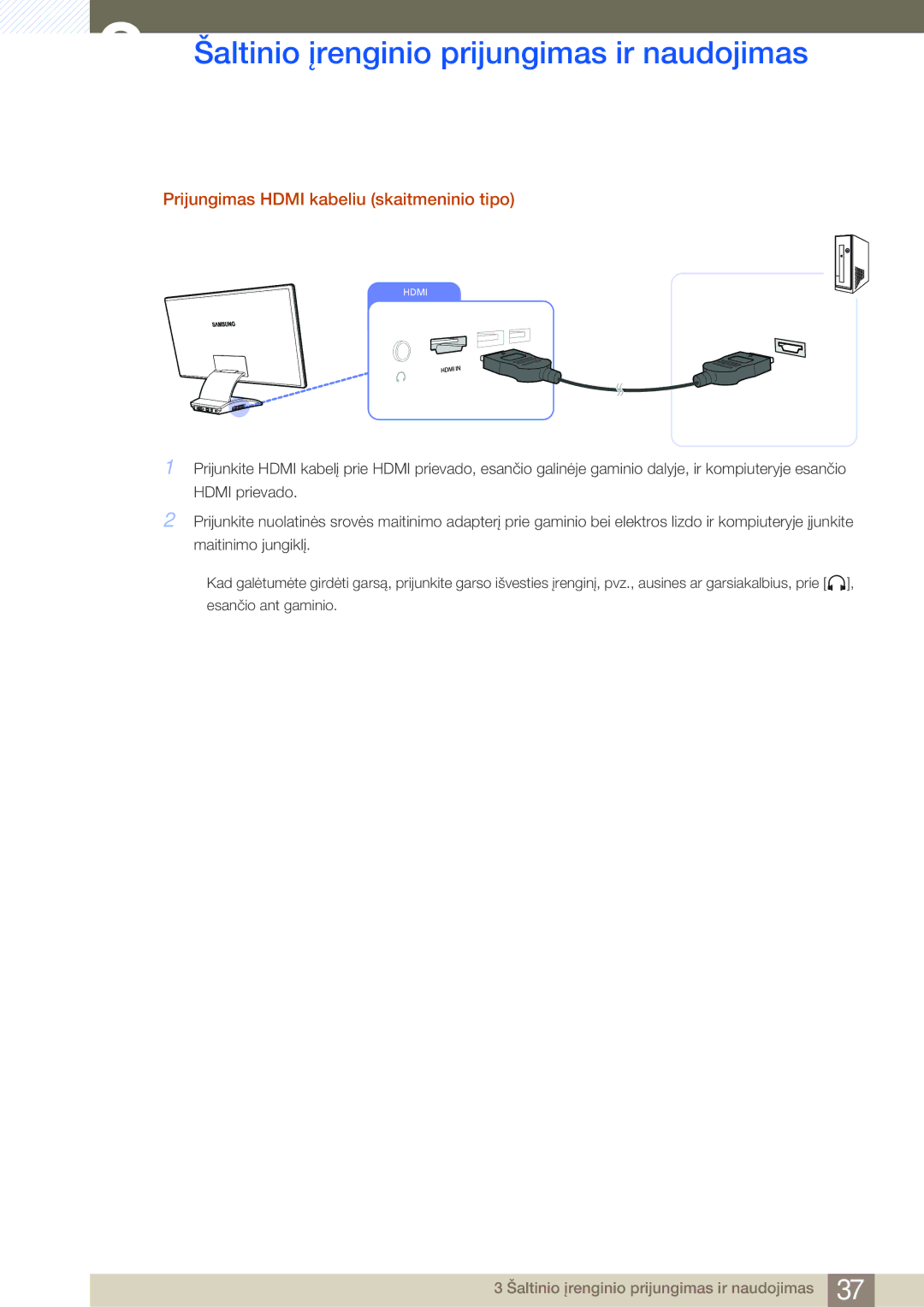 Samsung LC23A550US/EN, LC27A550US/EN manual Prijungimas Hdmi kabeliu skaitmeninio tipo 