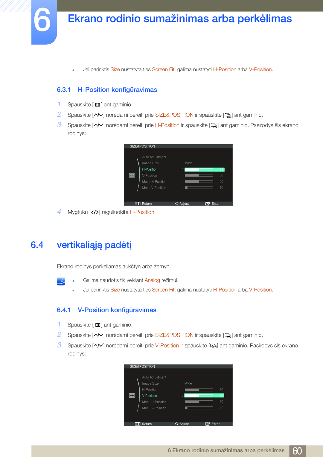 Samsung LC27A550US/EN, LC23A550US/EN manual Vertikaliąją padėtį, Position konfigūravimas 