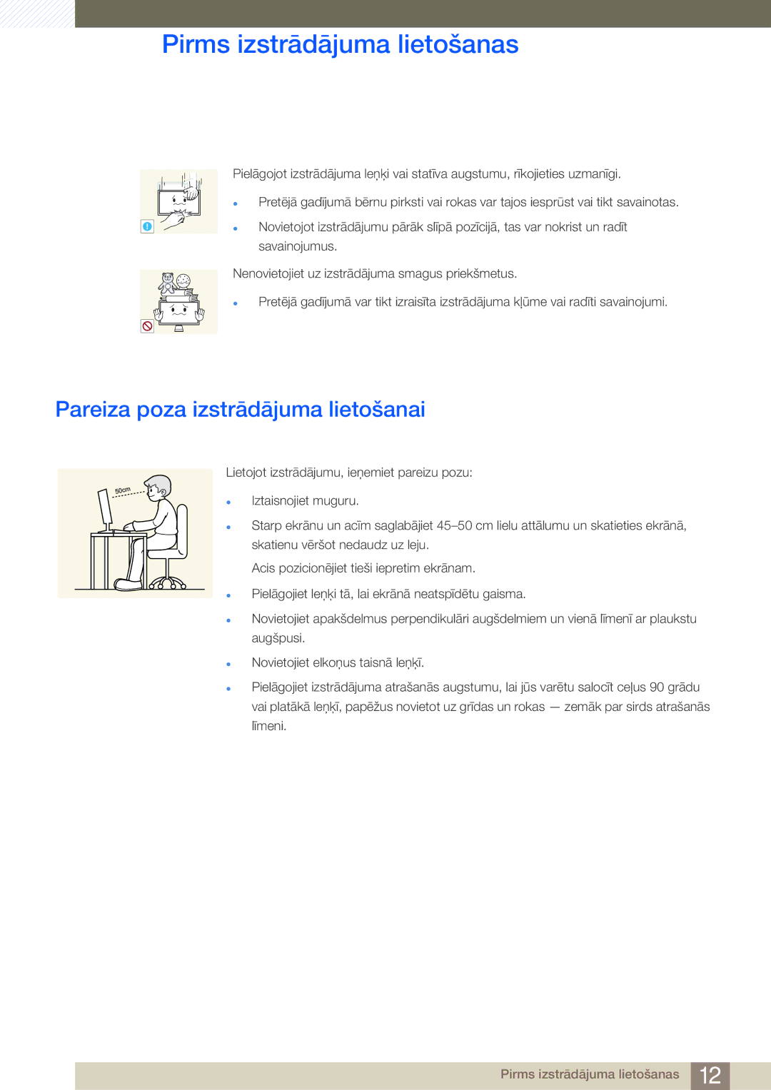 Samsung LC27A550US/EN, LC23A550US/EN manual Pareiza poza izstrādājuma lietošanai 