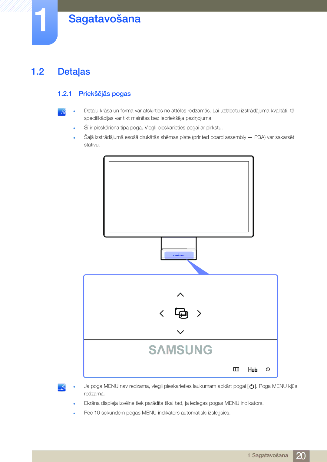 Samsung LC27A550US/EN, LC23A550US/EN manual Detaļas, Priekšējās pogas 