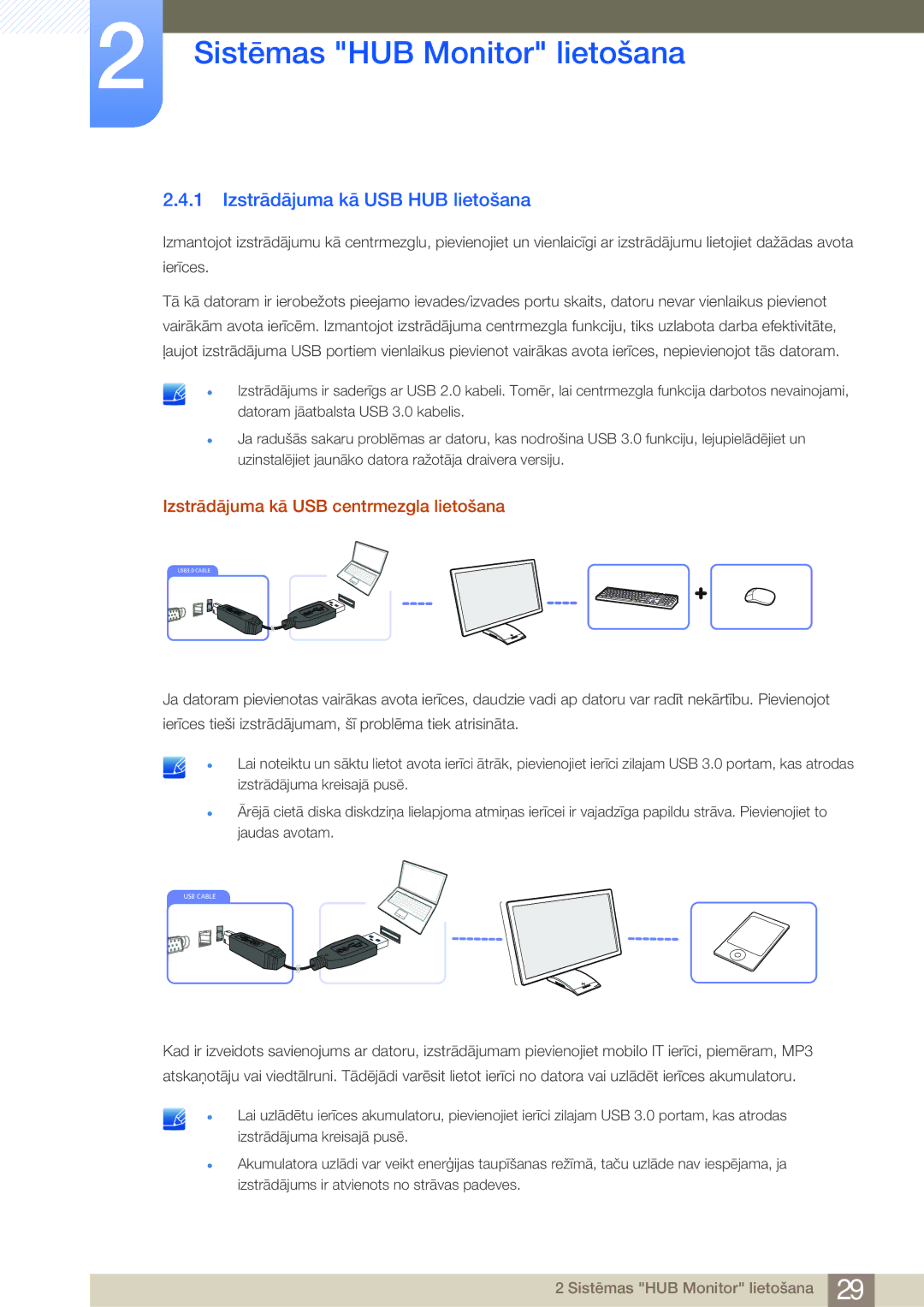 Samsung LC23A550US/EN, LC27A550US/EN manual Izstrādājuma kā USB HUB lietošana, Izstrādājuma kā USB centrmezgla lietošana 