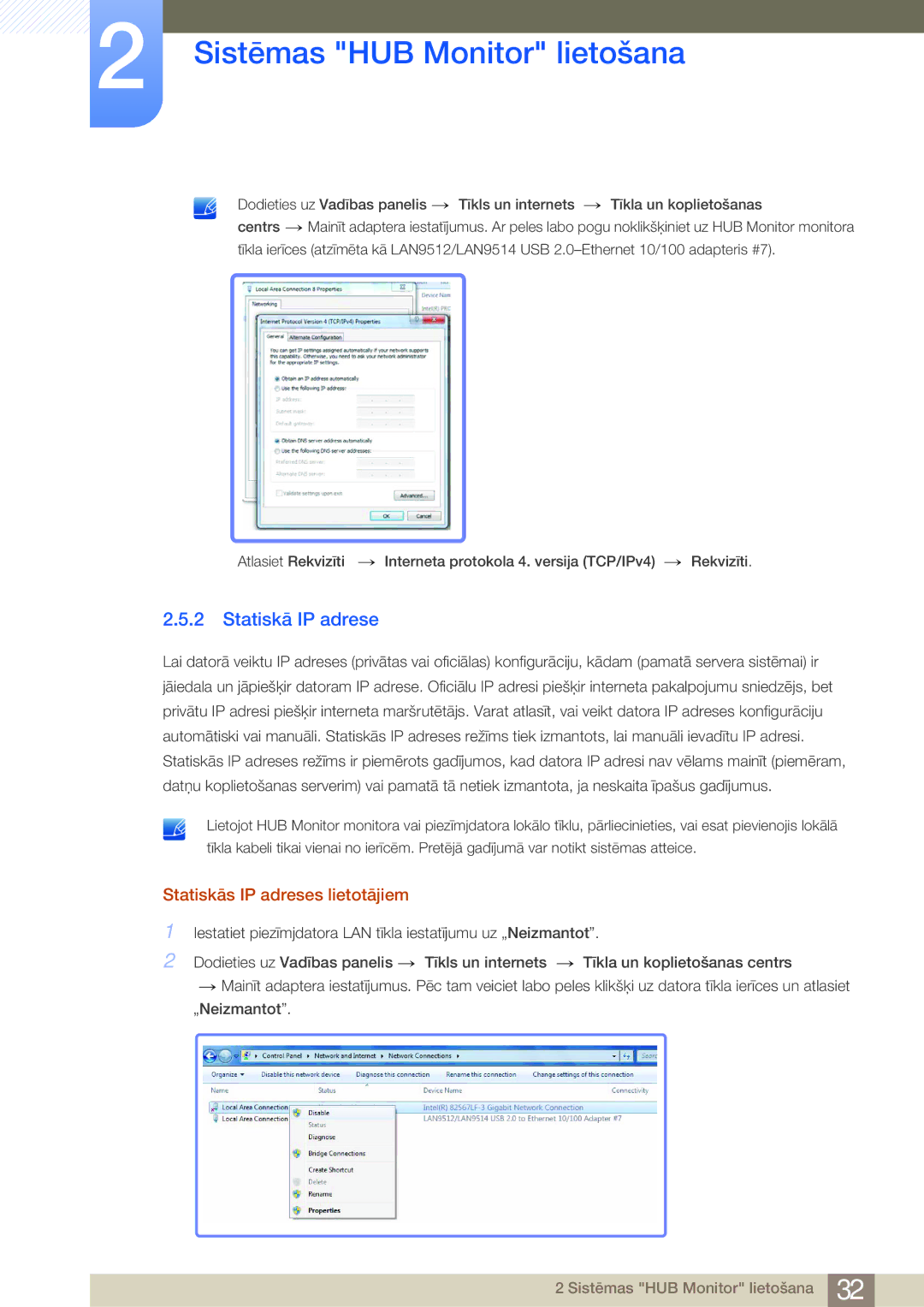 Samsung LC27A550US/EN, LC23A550US/EN manual Statiskā IP adrese, Statiskās IP adreses lietotājiem 