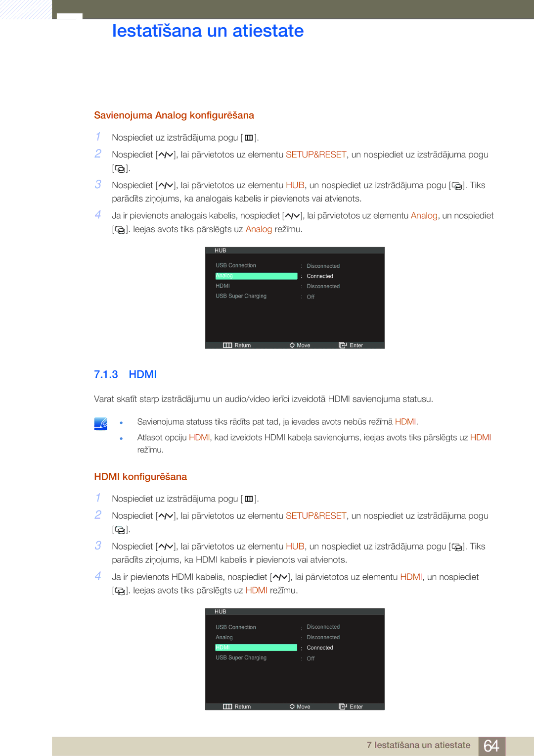 Samsung LC27A550US/EN, LC23A550US/EN manual Savienojuma Analog konfigurēšana, Hdmi konfigurēšana 