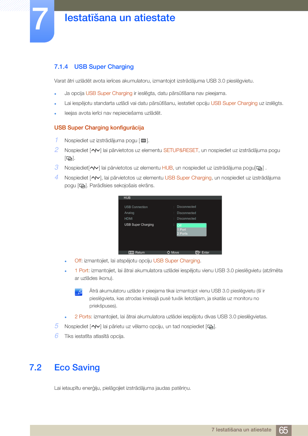 Samsung LC23A550US/EN, LC27A550US/EN manual Eco Saving, USB Super Charging konfigurācija 