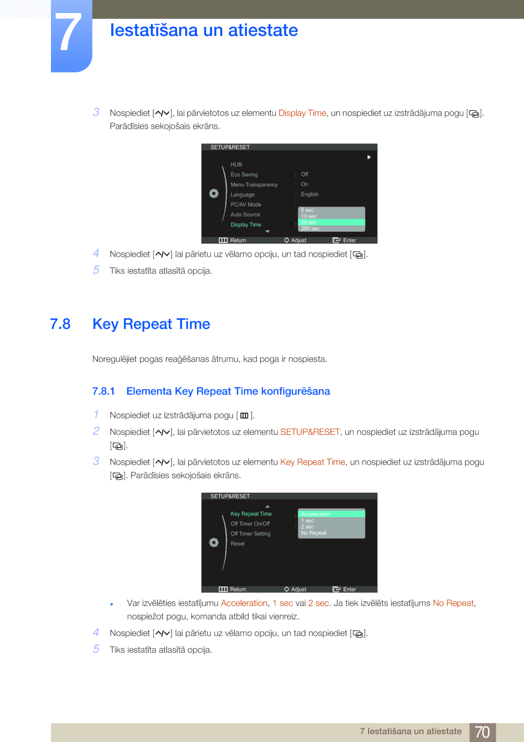 Samsung LC27A550US/EN, LC23A550US/EN manual Elementa Key Repeat Time konfigurēšana 