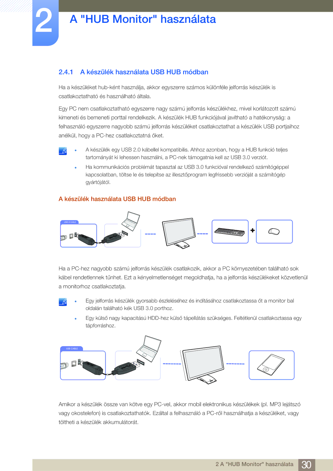 Samsung LC27A550US/EN, LC23A550US/EN manual 1 a készülék használata USB HUB módban, Készülék használata USB HUB módban 