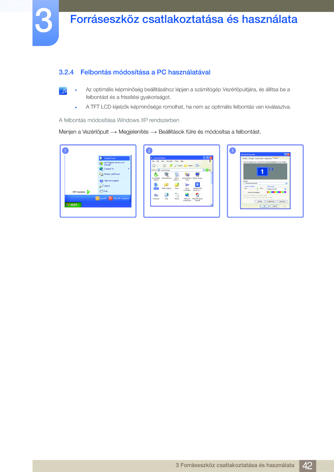 Samsung LC27A550US/EN, LC23A550US/EN manual Felbontás módosítása a PC használatával 