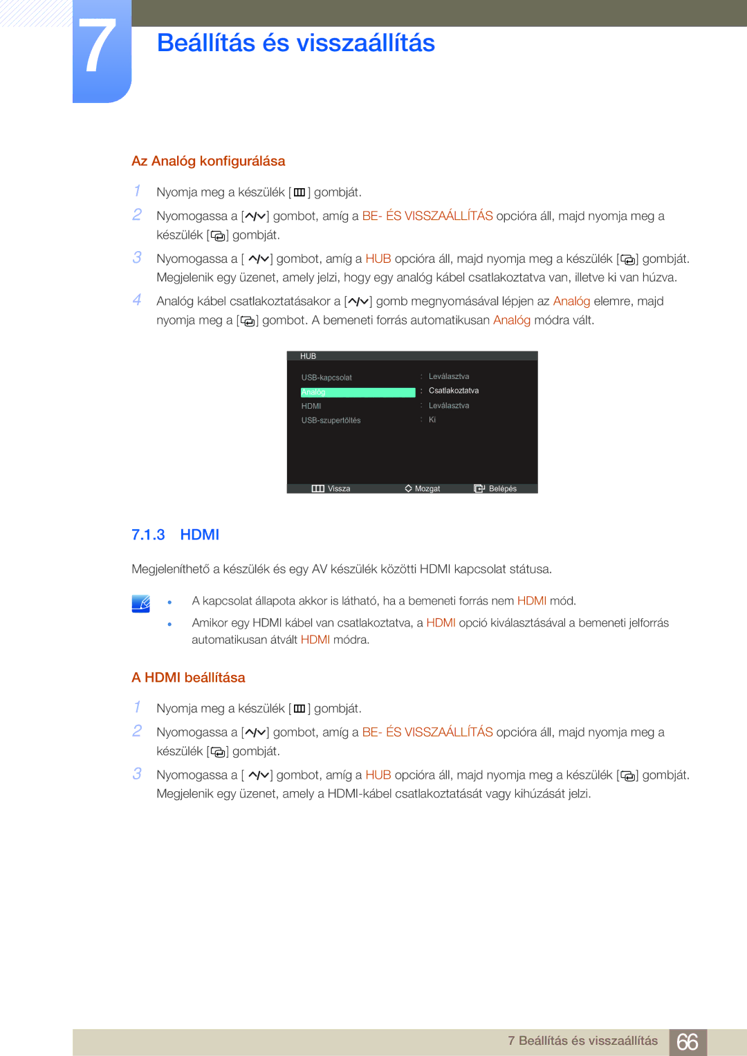 Samsung LC27A550US/EN, LC23A550US/EN manual Az Analóg konfigurálása, Hdmi beállítása 