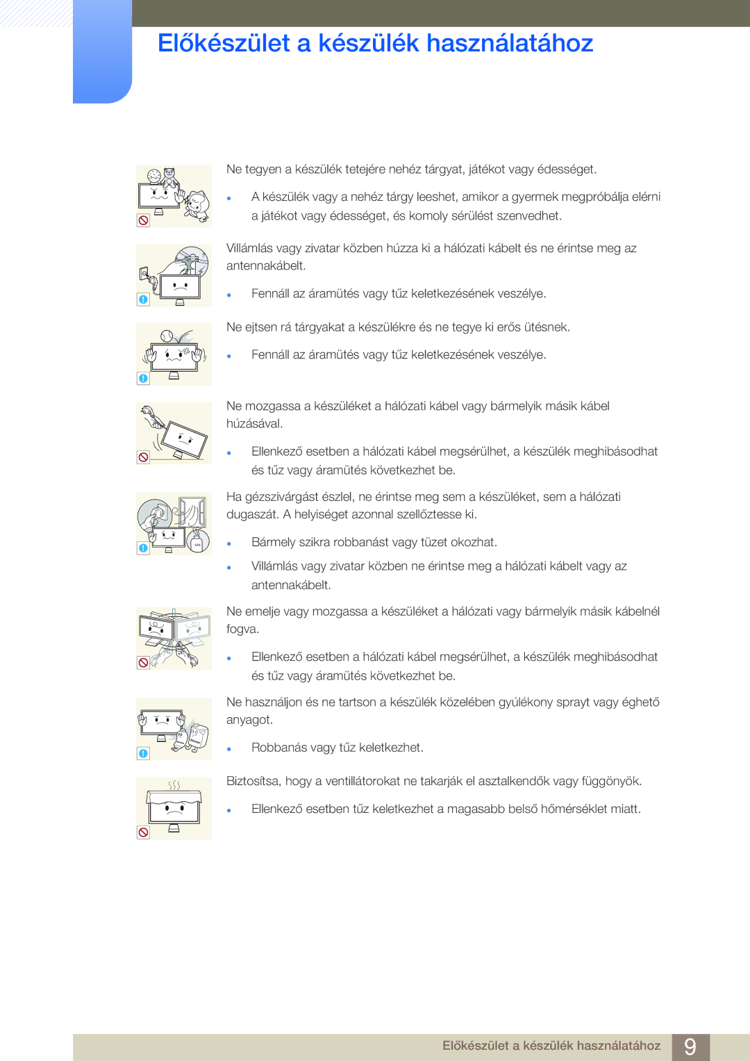 Samsung LC23A550US/EN, LC27A550US/EN manual Bármely szikra robbanást vagy tüzet okozhat 