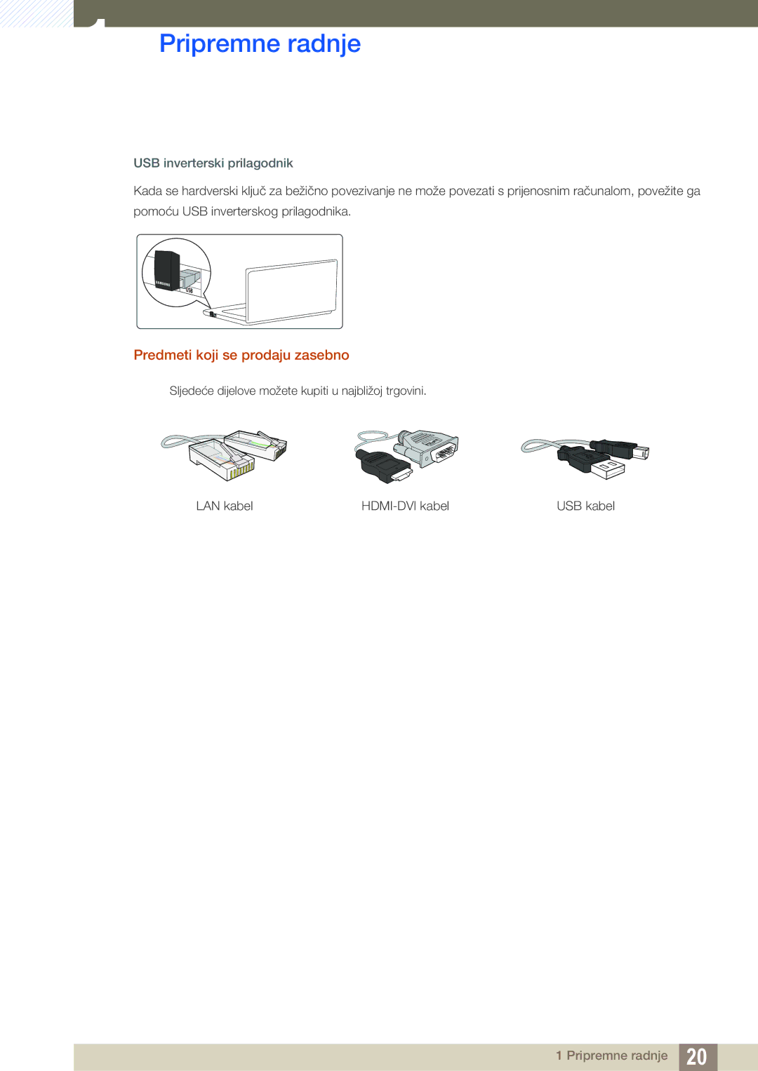 Samsung LC27A750XS/EN manual Predmeti koji se prodaju zasebno, USB inverterski prilagodnik 