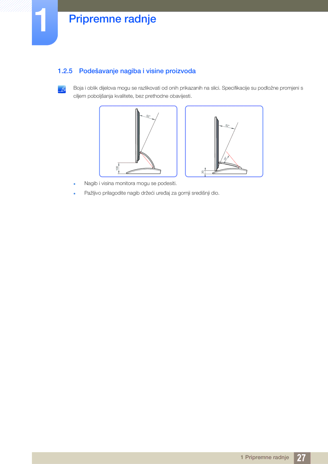 Samsung LC27A750XS/EN manual Podešavanje nagiba i visine proizvoda 