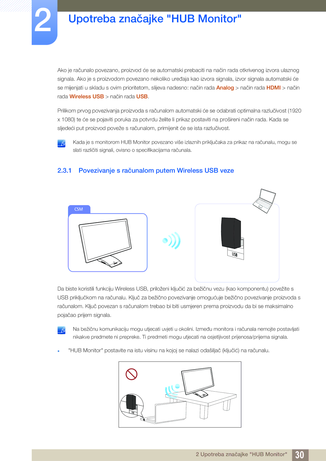 Samsung LC27A750XS/EN manual Povezivanje s računalom putem Wireless USB veze 