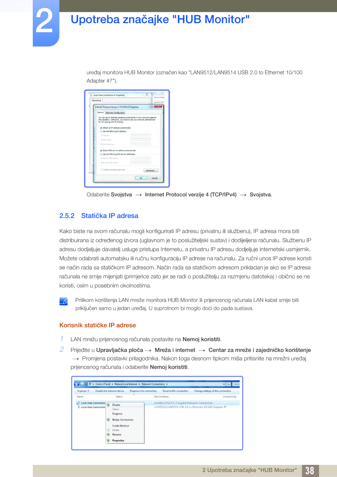 Samsung LC27A750XS/EN manual Statička IP adresa, Korisnik statičke IP adrese 