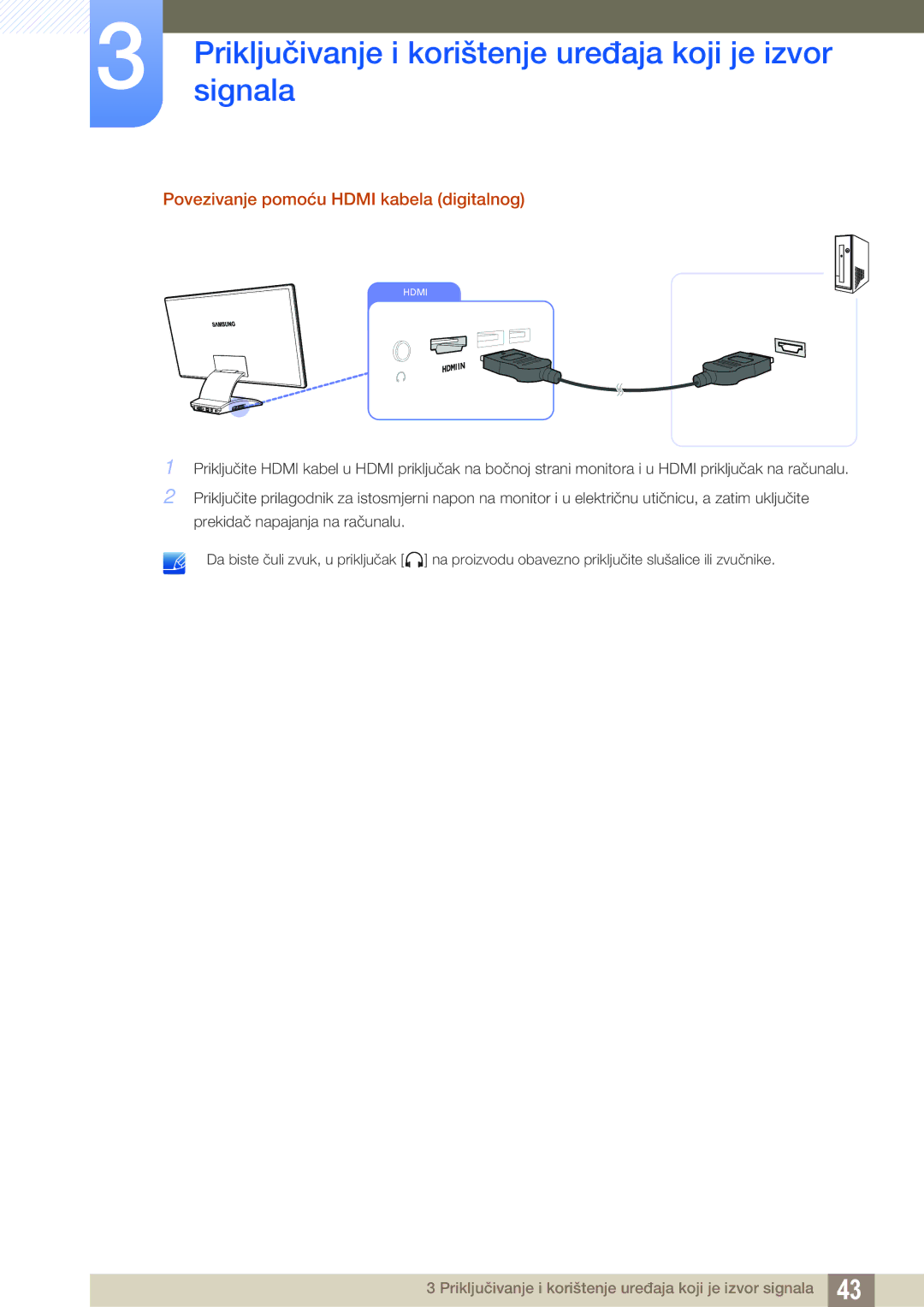 Samsung LC27A750XS/EN manual Povezivanje pomoću Hdmi kabela digitalnog 