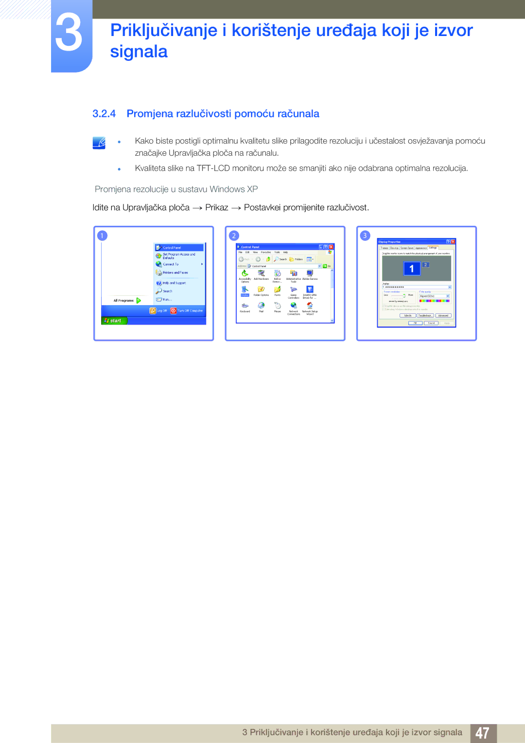 Samsung LC27A750XS/EN manual Promjena razlučivosti pomoću računala 