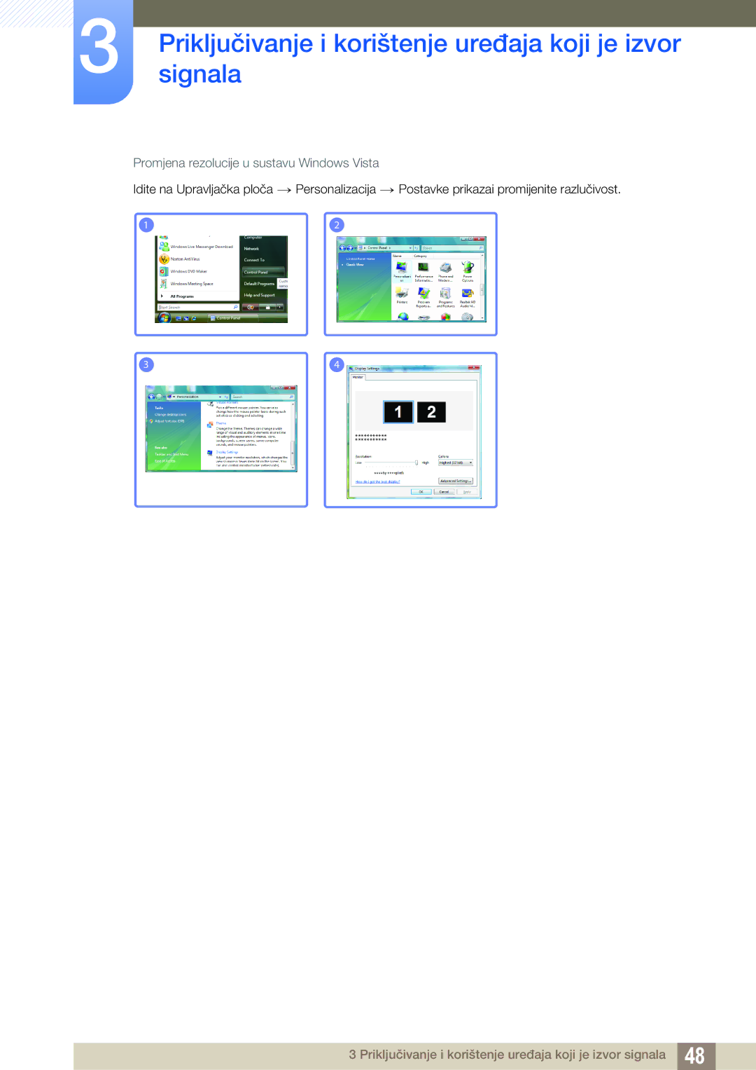 Samsung LC27A750XS/EN manual Promjena rezolucije u sustavu Windows Vista 