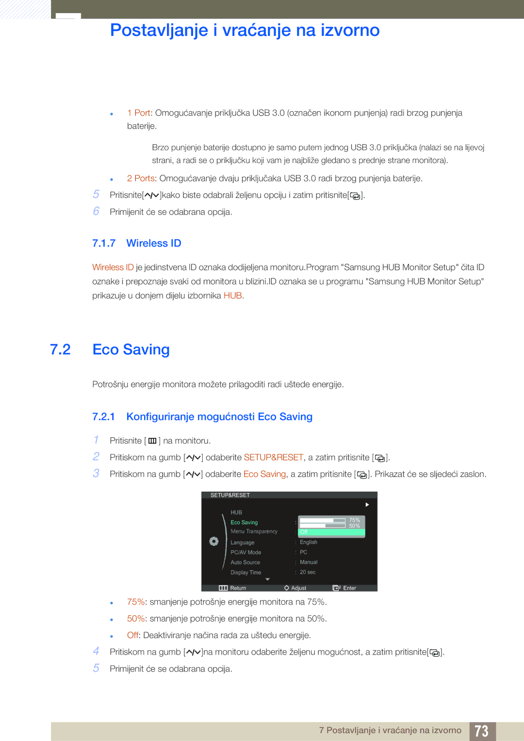 Samsung LC27A750XS/EN manual Wireless ID, Konfiguriranje mogućnosti Eco Saving 